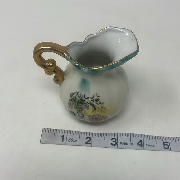 Lefton Pink Floral Miniature Creamer Pitcher w/ Underplate Saucer - Picture 8 of 12